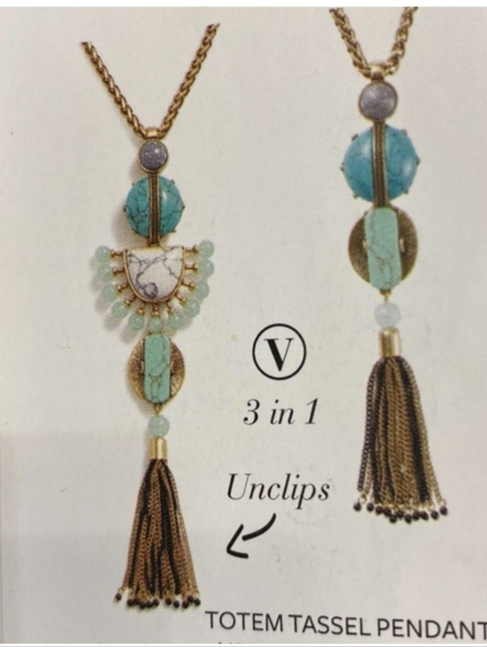 Stella & Dot Totem Tassle Turquoise Pendant Versatile 3 Looks In 1. - Picture 3 of 7
